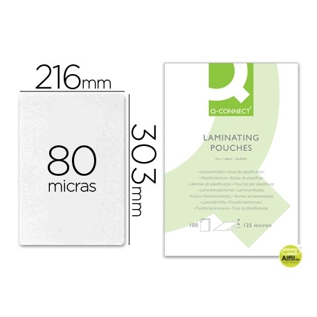 BOLSA DE PLASTIFICAR Q-CONNECT-303 X 216 MM -80 MC -DIN A4