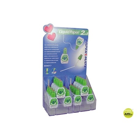 CORRECTOR LIQUID PAPER DUO 2 EN 1 BOLIGRAFO CORRECTOR + CORRECTOR ESPONJA -EXPOSITOR DE 24 UNIDADES