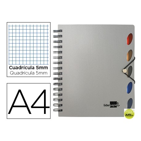 BLOC ESPIRAL LIDERPAPEL A4 MICRO EXECUTIVE TAPA POLIPROPILENO 100H 80G CUADRO 5MM 5 SEPARADORES CON