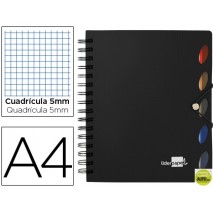 BLOC ESPIRAL LIDERPAPEL A4 MICRO EXECUTIVE TAPA POLIPROPILENO 100H 80G CUADRO 5MM 5 SEPARADORES CON