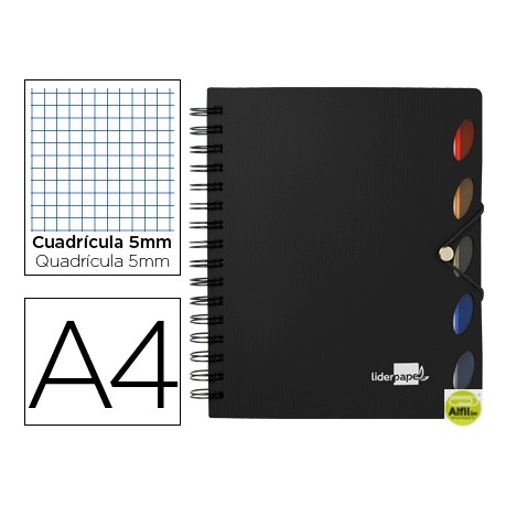BLOC ESPIRAL LIDERPAPEL A4 MICRO EXECUTIVE TAPA POLIPROPILENO 100H 80G CUADRO 5MM 5 SEPARADORES CON