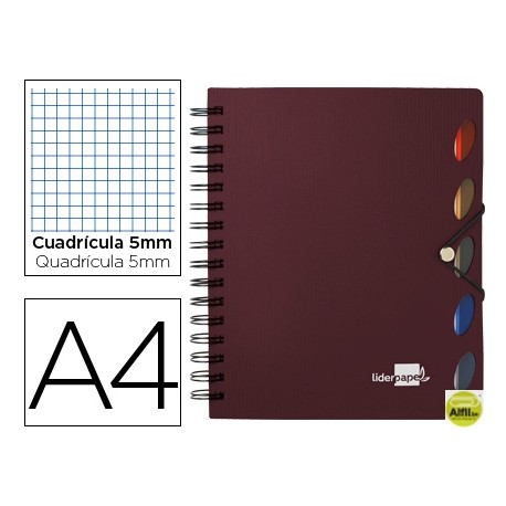 BLOC ESPIRAL LIDERPAPEL A4 MICRO EXECUTIVE TAPA POLIPROPILENO 100H 80G CUADRO 5MM 5 SEPARADORES CON