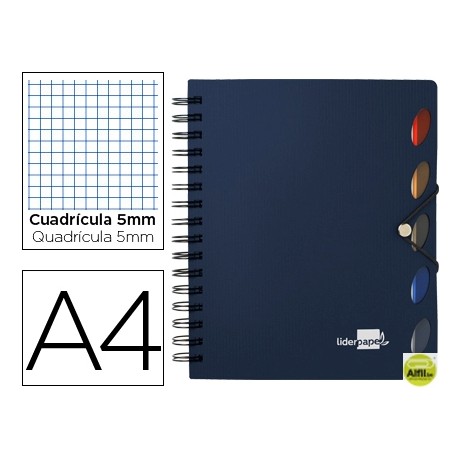 BLOC ESPIRAL LIDERPAPEL A4 MICRO EXECUTIVE TAPA POLIPROPILENO 100H 80G CUADRO 5MM 5 SEPARADORES CON