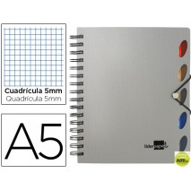 BLOC ESPIRAL LIDERPAPEL A5 MICRO EXECUTIVE TAPA POLIPROPILENO 100H 80G CUADRO 5MM 5 SEPARADORES CON