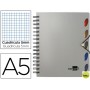 BLOC ESPIRAL LIDERPAPEL A5 MICRO EXECUTIVE TAPA POLIPROPILENO 100H 80G CUADRO 5MM 5 SEPARADORES CON