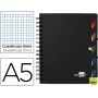 BLOC ESPIRAL LIDERPAPEL A5 MICRO EXECUTIVE TAPA POLIPROPILENO 100H 80G CUADRO 5MM 5 SEPARADORES CON