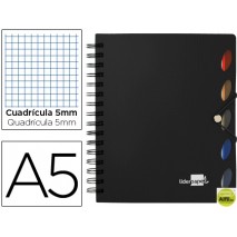 BLOC ESPIRAL LIDERPAPEL A5 MICRO EXECUTIVE TAPA POLIPROPILENO 100H 80G CUADRO 5MM 5 SEPARADORES CON