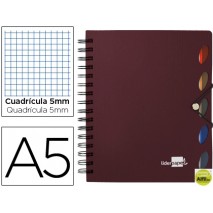 BLOC ESPIRAL LIDERPAPEL A5 MICRO EXECUTIVE TAPA POLIPROPILENO 100H 80G CUADRO 5MM 5 SEPARADORES CON