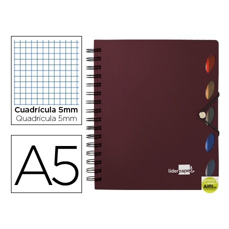 BLOC ESPIRAL LIDERPAPEL A5 MICRO EXECUTIVE TAPA POLIPROPILENO 100H 80G CUADRO 5MM 5 SEPARADORES CON