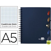 BLOC ESPIRAL LIDERPAPEL A5 MICRO EXECUTIVE TAPA POLIPROPILENO 100H 80G CUADRO 5MM 5 SEPARADORES CON