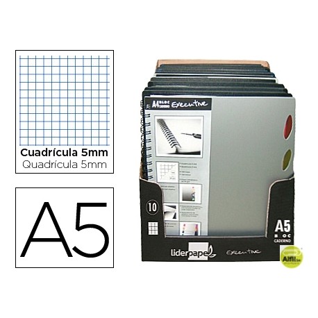 BLOC ESPIRAL LIDERPAPEL DIN-A5 EXECUTIVE CUADRO 5MM 100 HOJAS80 GR. 5 SEPARADORES PLASTICO-EXPOS.