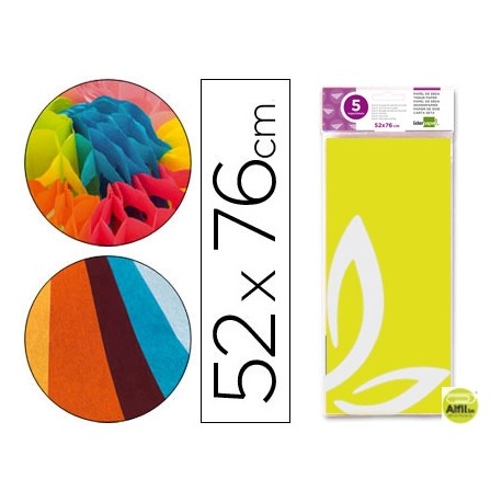 PAPEL SEDA LIDERPAPEL 52X76CM 18G/M2 BOLSA DE 5 HOJAS AMARILLO