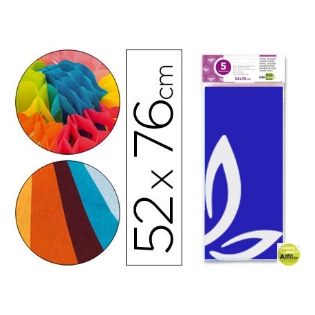 PAPEL SEDA LIDERPAPEL 52X76CM 18G/M2 BOLSA DE 5 HOJAS AZUL