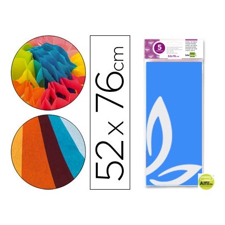 PAPEL SEDA LIDERPAPEL 52X76CM 18G/M2 BOLSA DE 5 HOJAS CELESTE