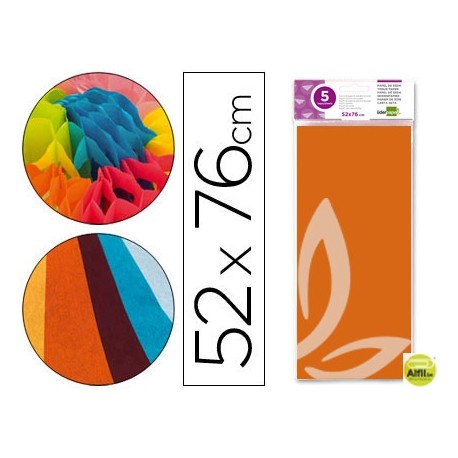 PAPEL SEDA LIDERPAPEL 52X76CM 18G/M2 BOLSA DE 5 HOJAS NARANJA