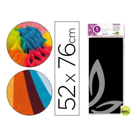PAPEL SEDA LIDERPAPEL 52X76CM 18G/M2 BOLSA DE 5 HOJAS NEGRO