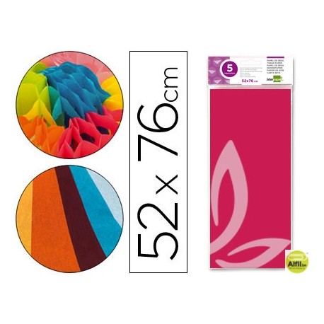 PAPEL SEDA LIDERPAPEL 52X76CM 18G/M2 BOLSA DE 5 HOJAS ROSA FUERTE