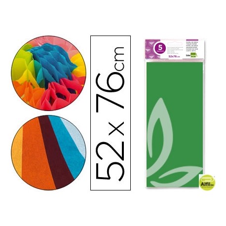 PAPEL SEDA LIDERPAPEL 52X76CM 18G/M2 BOLSA DE 5 HOJAS VERDE