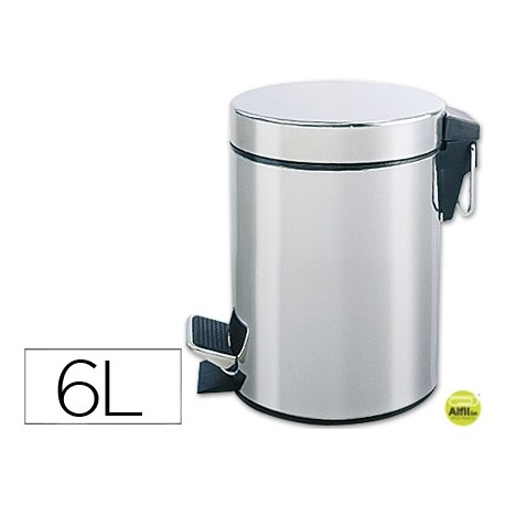 PAPELERA METALICA Q-CONNECT CON PEDAL CROMADA 32X21 CM CAPACIDAD 6 LITROS