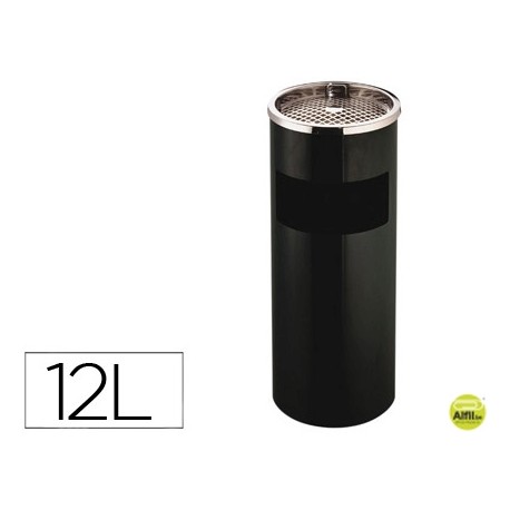 CENICERO PAPELERA METALICO Q-CONNECT NEGRO -61,5X25 CM CON RECOGECOLILLAS