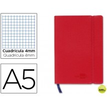 LIBRETA LIDERPAPEL SIMIL PIEL A5 120 HOJAS 70G/M2 CUADRO 4MM SIN MARGEN ROJO