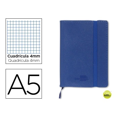 LIBRETA LIDERPAPEL SIMIL PIEL A5 120 HOJAS 70G/M2 CUADRO 4MM SIN MARGEN AZUL