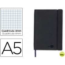 LIBRETA LIDERPAPEL SIMIL PIEL A5 120 HOJAS 70G/M2 CUADRO 4MM SIN MARGEN NEGRO