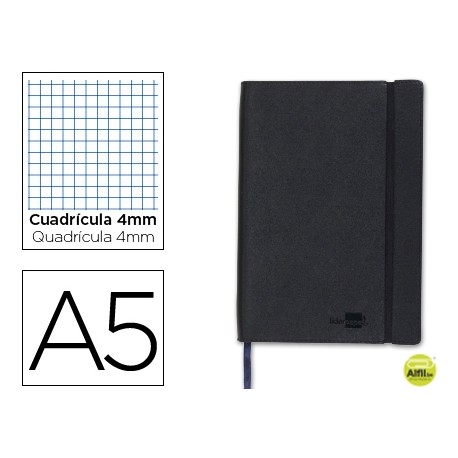 LIBRETA LIDERPAPEL SIMIL PIEL A5 120 HOJAS 70G/M2 CUADRO 4MM SIN MARGEN NEGRO