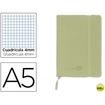 LIBRETA LIDERPAPEL SIMIL PIEL A5 120 HOJAS 70G/M2 CUADRO 4MM SIN MARGEN VERDE