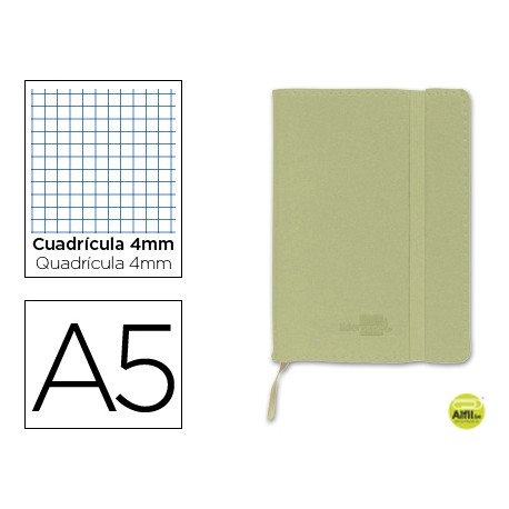 LIBRETA LIDERPAPEL SIMIL PIEL A5 120 HOJAS 70G/M2 CUADRO 4MM SIN MARGEN VERDE