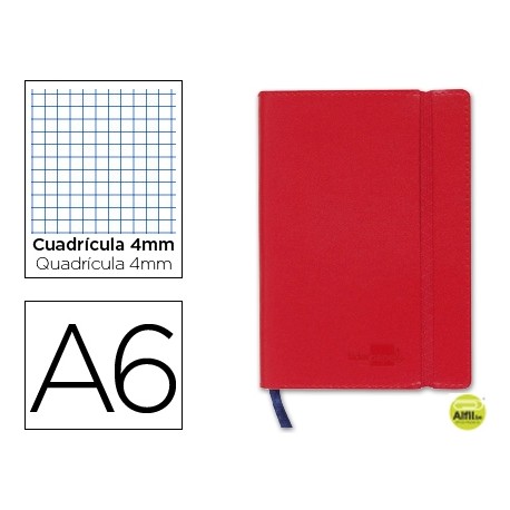 LIBRETA LIDERPAPEL SIMIL PIEL A6 120 HOJAS 70G/M2 CUADRO 4MM SIN MARGEN ROJO