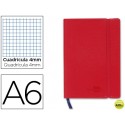 LIBRETA LIDERPAPEL SIMIL PIEL A6 120 HOJAS 70G/M2 CUADRO 4MM SIN MARGEN ROJO