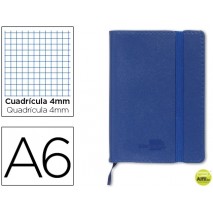LIBRETA LIDERPAPEL SIMIL PIEL A6 120 HOJAS 70G/M2 CUADRO 4MM SIN MARGEN AZUL