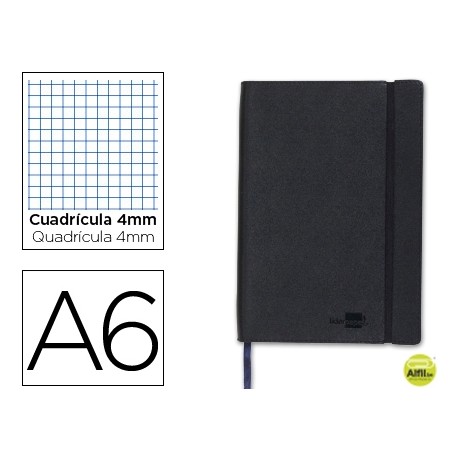LIBRETA LIDERPAPEL SIMIL PIEL A6 120 HOJAS 70G/M2 CUADRO 4MM SIN MARGEN NEGRO