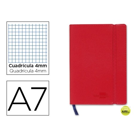 LIBRETA LIDERPAPEL SIMIL PIEL A7 120 HOJAS 70G/M2 CUADRO 4MM SIN MARGEN ROJO