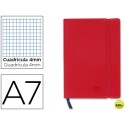 LIBRETA LIDERPAPEL SIMIL PIEL A7 120 HOJAS 70G/M2 CUADRO 4MM SIN MARGEN ROJO