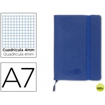 LIBRETA LIDERPAPEL SIMIL PIEL A7 120 HOJAS 70G/M2 CUADRO 4MM SIN MARGEN AZUL