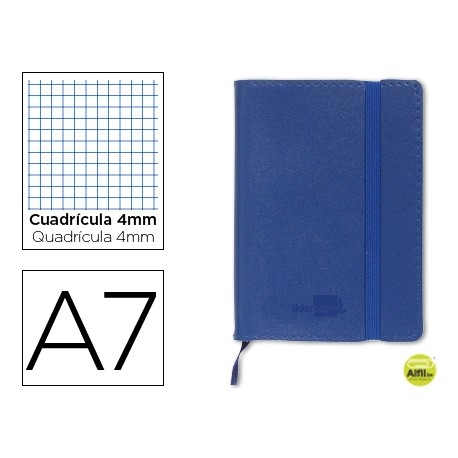 LIBRETA LIDERPAPEL SIMIL PIEL A7 120 HOJAS 70G/M2 CUADRO 4MM SIN MARGEN AZUL