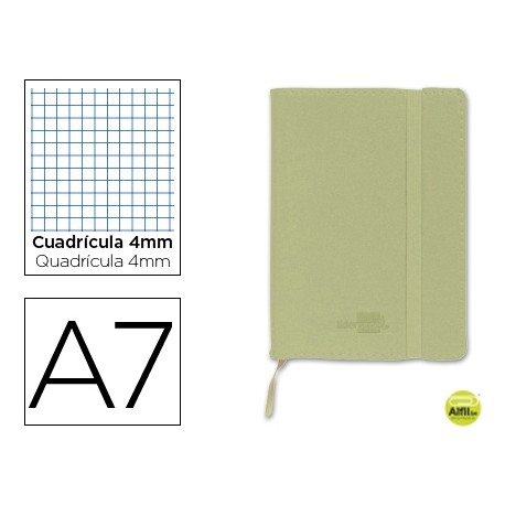LIBRETA LIDERPAPEL SIMIL PIEL A7 120 HOJAS 70G/M2 CUADRO 4MM SIN MARGEN VERDE