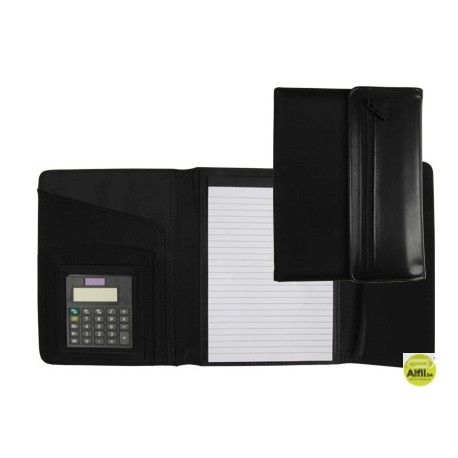 CARPETA PORTAFOLIOS NEGRA DIN A5 320X255 MM CON CALCULADORA BLOC DE NOTAS Y CREMALLERA
