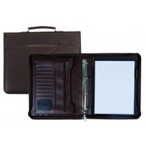 CARTERA PORTADOCUMENTOS MARRON 360X290 MM CON ASA 4 ANILLAS CREMALLERA -CON DEPARTAMENTOS INTERIORES
