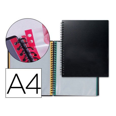 CARPETA LIDERPAPEL DIN A4 CON 20 FUNDAS INTERCAMBIABLES BORDES DE COLORES COLOR NEGRO