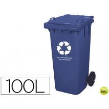 PAPELERA CONTENEDOR Q-CONNECT PLASTICO CON TAPADERA 100L COLOR AZUL 800X510X525 MM CON RUEDAS