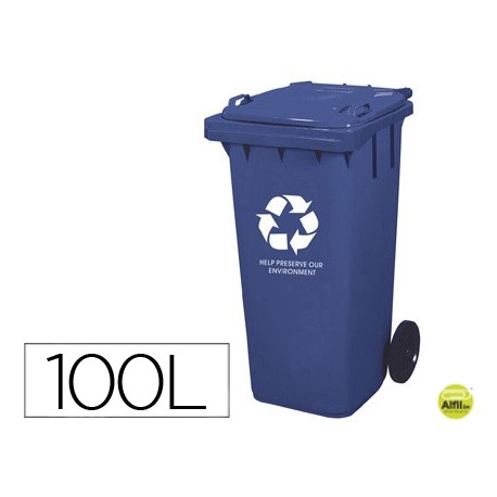 PAPELERA CONTENEDOR Q-CONNECT PLASTICO CON TAPADERA 100L COLOR AZUL 800X510X525 MM CON RUEDAS