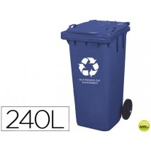 PAPELERA CONTENEDOR Q-CONNECT PLASTICO CON TAPADERA 240L COLOR AZUL 1015X575X730 MM CON RUEDAS