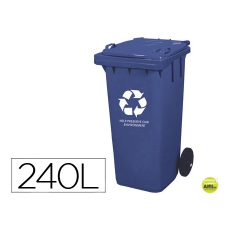 PAPELERA CONTENEDOR Q-CONNECT PLASTICO CON TAPADERA 240L COLOR AZUL 1015X575X730 MM CON RUEDAS