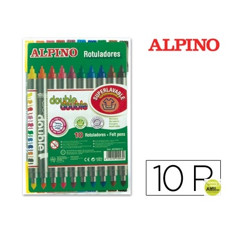 ROTULADOR ALPINO DOUBLE DOUBLEPUNTA GRUESA Y PUNTA FINA CAJA DE 10 COLORES