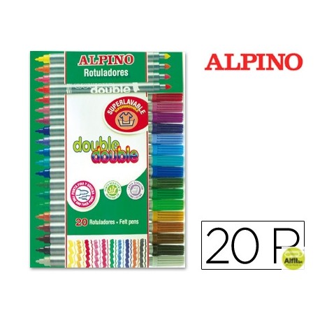ROTULADOR ALPINO DOUBLE DOUBLEPUNTA GRUESA Y PUNTA FINA CAJA DE 20 COLORES