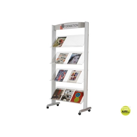EXPOSITOR FAST-PAPERFLOW DE SUELO METALICO BALDAS TRANSPARENTES 4 ESTANTES
