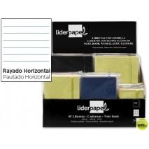 CUADERNO LIDERPAPEL ENCOLADO CON GOMILLA TAPA SIMIL PIEL -EXPOSITOR DE 45 UNIDADES SURTIDAS RAYADO H